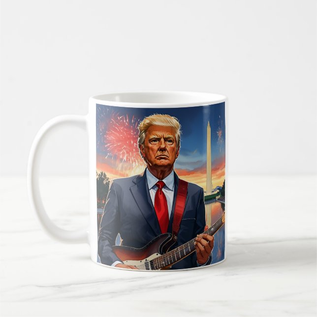 Caneca De Café Trump Tocando Violão Elétrico Monumento a Washingt (Esquerda)