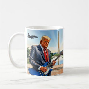 Caneca De Café Trump Tocando Violão Elétrico Monumento a Washingt