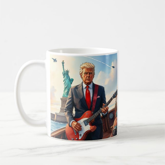 Caneca De Café Trump Tocando Violão Elétrico na Estátua da Liberd (Esquerda)