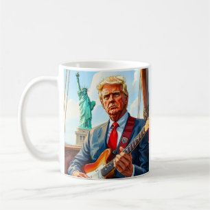 Caneca De Café Trump Tocando Violão Elétrico na Estátua da Liberd