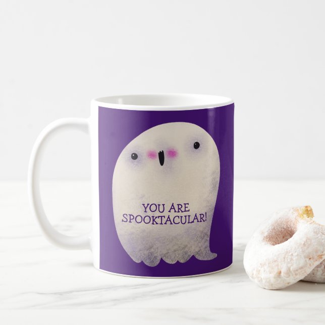 Caneca De Café Truque de Decoração Halloween ou Tratar Fantasma B (Com Donut)