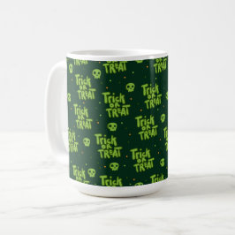 CANECA DE CAFÉ TRUQUE OU TRATAMENTO E COMPETÊNCIAS VERDE HALLOWEE
