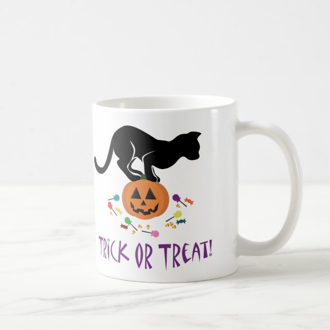 Caneca De Café Truque ou Tratar Gato Preto (Direita)