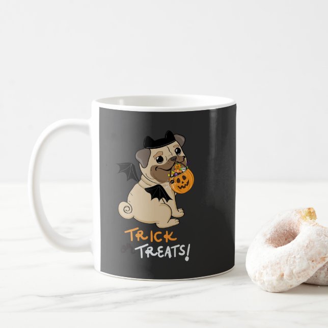 Caneca De Café Truque ou Tratas Pug Costume (Com Donut)