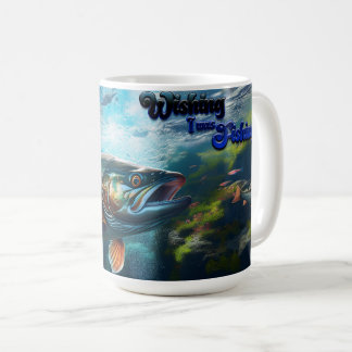 Caneca De Café Truta Arco-Íris "Desejando que eu estava pescando"