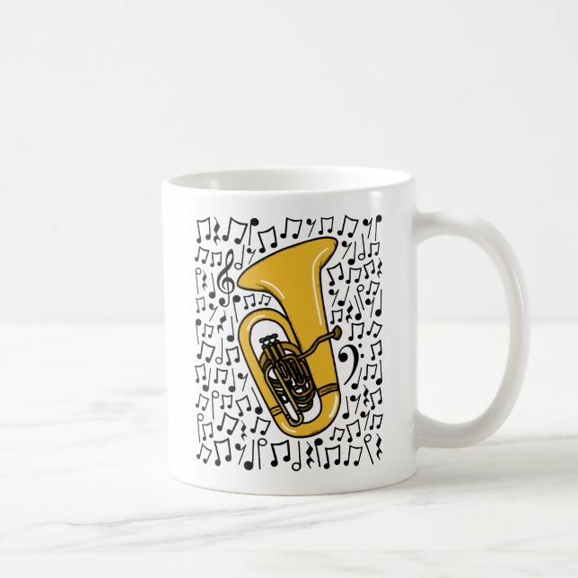 Caneca De Café Tuba Com Notas Musicais, Músico De Bronze (Direita)
