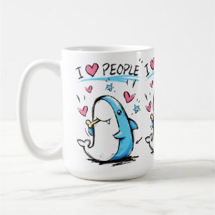 Caneca De Café Tubarão Ama Pessoas Caricatura Divertida