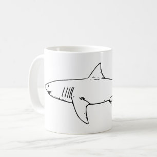 Caneca De Café Tubarão branco e preto simples e moderno