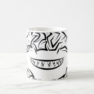 Caneca De Café Tubarão-branco-Excelente-tribal preto e branco