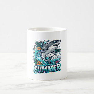 Caneca De Café Tubarão Branco Incrível Pulando - animal de verão 