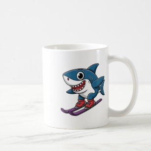 Caneca De Café Tubarão de Esqui Cartoon Desportos de Neve Alpina 