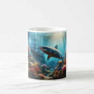 Caneca De Café Tubarão-tigre costeiro/naútico e recife de coral