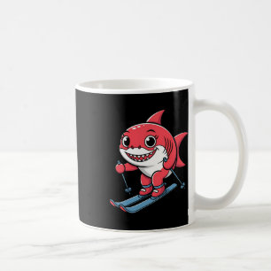 Caneca De Café Tubarão Vermelho Fofo De Esquis Cartoon De Inverno