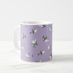 Caneca De Café Tubaraões de Aquarela Espalhados sobre Roxo Claro