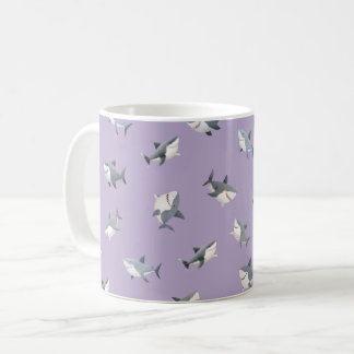 Caneca De Café Tubaraões de Aquarela Espalhados sobre Roxo Claro