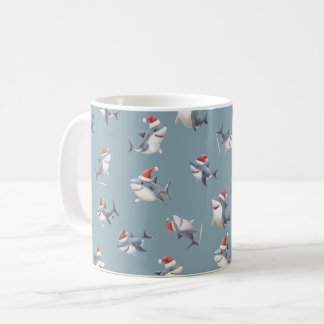 Caneca De Café Tubaraões de Natal Jogados em Cinza Claro-Azul