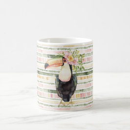 Caneca De Café Tucano Pássaro Listras Rosa Verde
