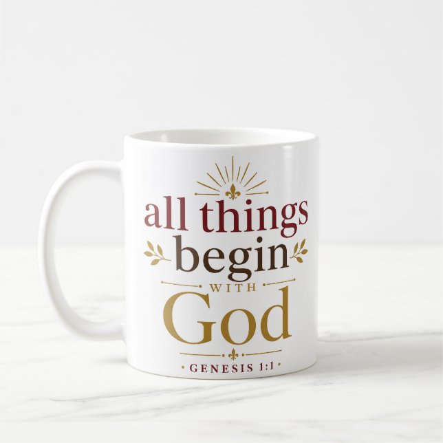 Caneca De Café Tudo Começa Com Deus Escritura Bíblica (Esquerda)