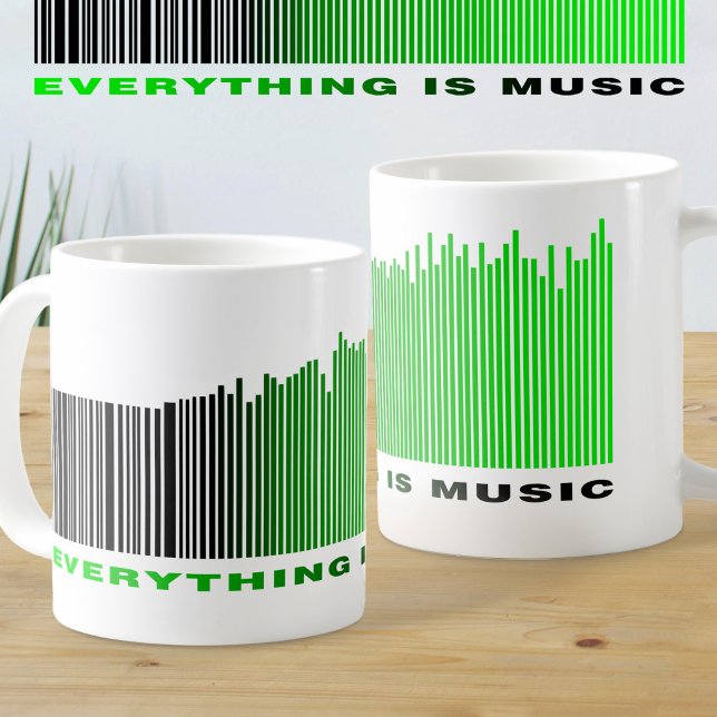 Caneca De Café Tudo é Música Texto Verde Código de Barras Música (Criador carregado)