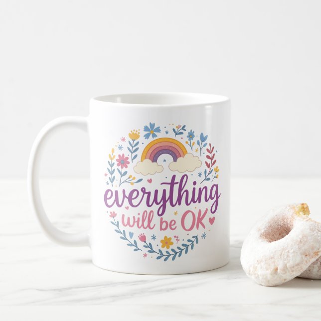 Caneca De Café Tudo ficará bem (Com Donut)