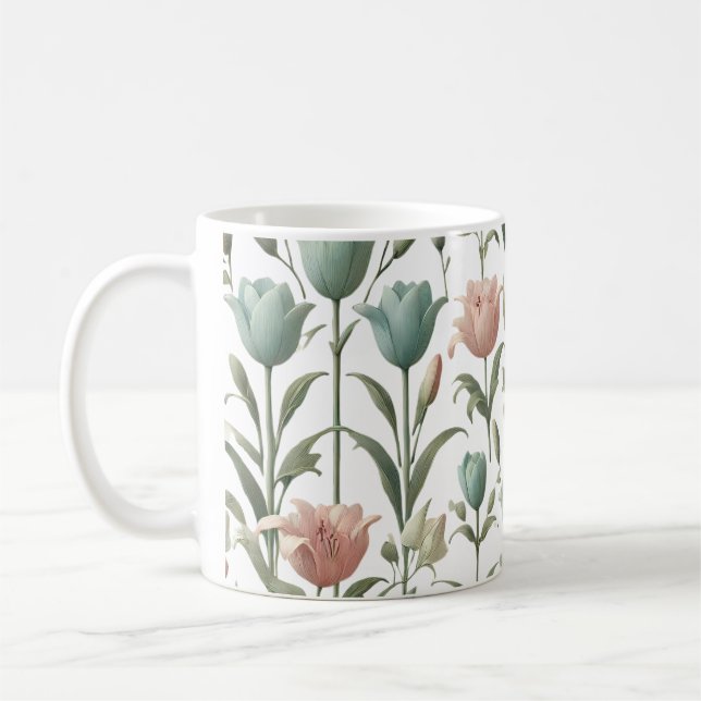 Caneca De Café Tulip e Lily Soft Padrão Floral (Esquerda)