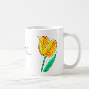 Caneca De Café Tulipa Amarela Única com Destaques Vermelhos