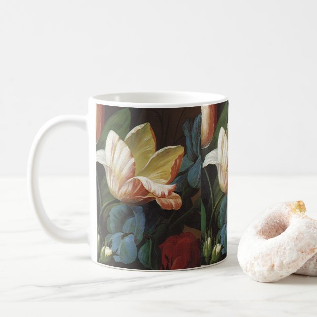 Caneca De Café Tulipa de Jardim Antiga em Flor, Flores Vitorianas (Com Donut)