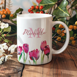 Caneca De Café Tulipa de Monograma Personalizada