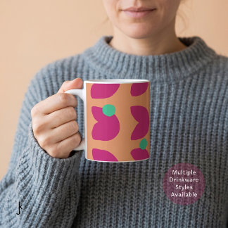 Caneca De Café Tulipa Rosa Vibrante dos Anos 70 com Pontos Verdes
