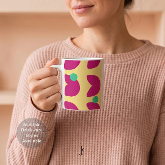 Caneca De Café Tulipa Rosa Vibrante dos Anos 70 com Pontos Verdes