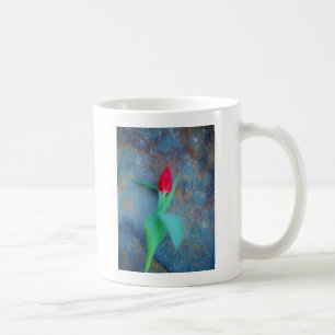 Caneca De Café Tulipa Vermelha na Cinza Azul