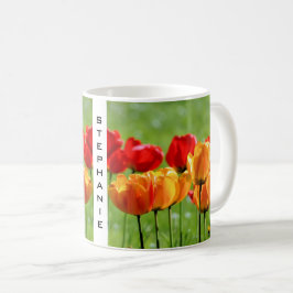 Caneca De Café Tulipas Amarelas e Vermelhas