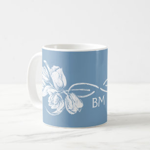 Caneca De Café Tulipas brancas monográficas em azul escuro