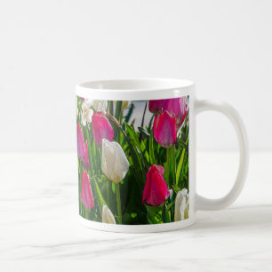 Caneca De Café Tulipas Brancas, Rosa E Pintadas