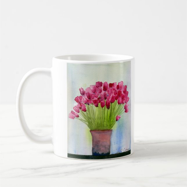 Caneca De Café Tulipas Cor de Água Moderna Rosa (Esquerda)