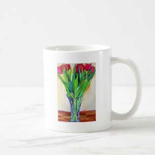 Caneca De Café tulipas cor-de-água rosa e vermelha