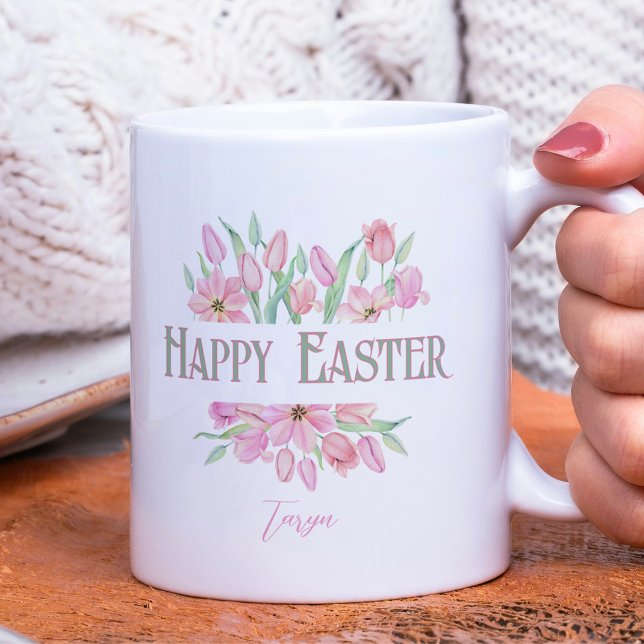 Caneca De Café Tulipas de Aquarela do felz pascoa Páscoa (Happy Easter Watercolor Tulips Easter Mug
)