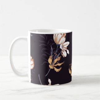 Caneca De Café Tulipas de safra, fundo roxo escuro