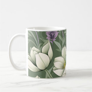 Caneca De Café Tulipas E Lavanda Em Verde