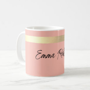 Caneca De Café Tulipas Frescas Rosa Folha Dourada Rústico Falso