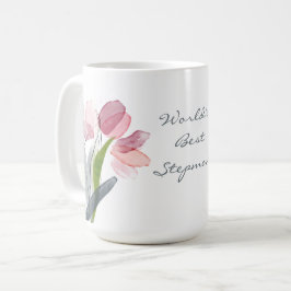 Caneca De Café Tulipas Rosa Folhas Brancas Melhor Madrasta do Mun