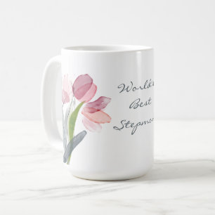 Caneca De Café Tulipas Rosa Folhas Brancas Melhor Madrasta do Mun