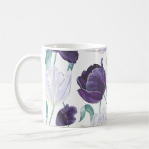 Caneca De Café Tulipas Roxas: Realismo Da Vintagem Branca.