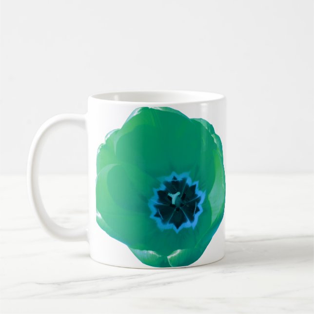 Caneca De Café Tulipas Verdes e Azuis (Esquerda)