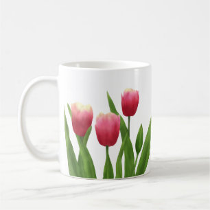 Caneca De Café Tulipas Vermelhas com Greenery