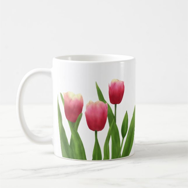 Caneca De Café Tulipas Vermelhas com Greenery (Esquerda)