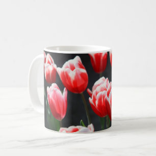 Caneca De Café Tulipas vermelhas e brancas