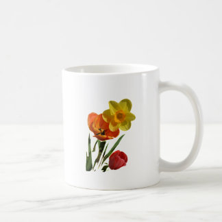 Caneca De Café Tulipas vermelhas e flores daffodil amarelas