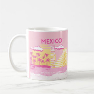 Caneca De Café Tulum, Arte de Viagem, Arte Preppy, Rosa
