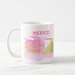 Caneca De Café Tulum, México, Arte de Viagem, Rosa